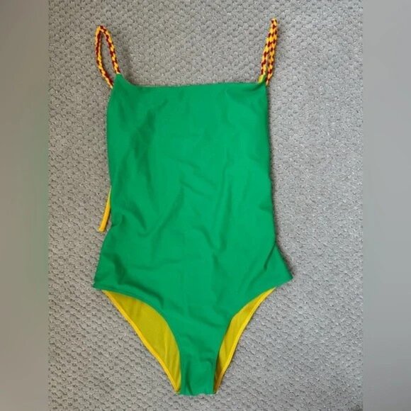 Paper London Green One Piece Swimsuit Braided Straps Low Back Size M - Picture 3 of 9